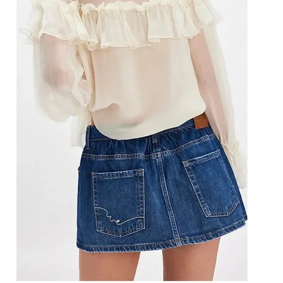 Free People We The Free Demi Denim Mini Skort Mood Ring Blue | 28 - Picture 3 of 9